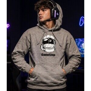 GameStop Hoodie Unisex XL Gray hooded long sleeve shirt Astronaut Rocket Logo